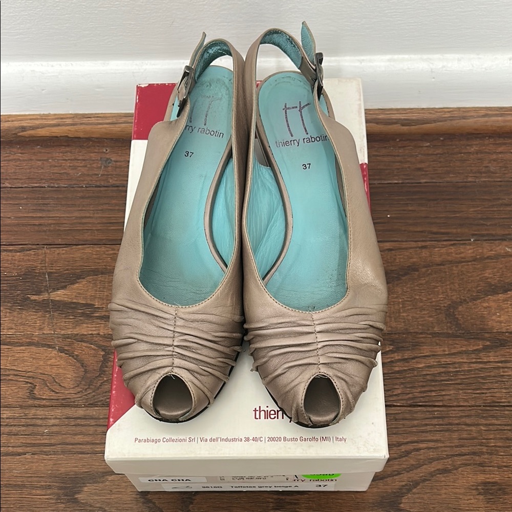 Thierry Rabotin Taupe Peep Toe Slingback Heels